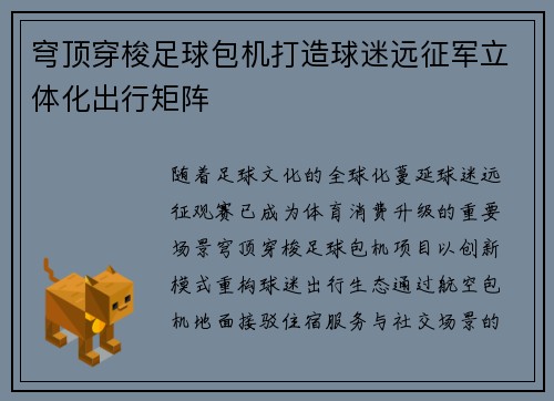 穹顶穿梭足球包机打造球迷远征军立体化出行矩阵