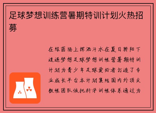 足球梦想训练营暑期特训计划火热招募